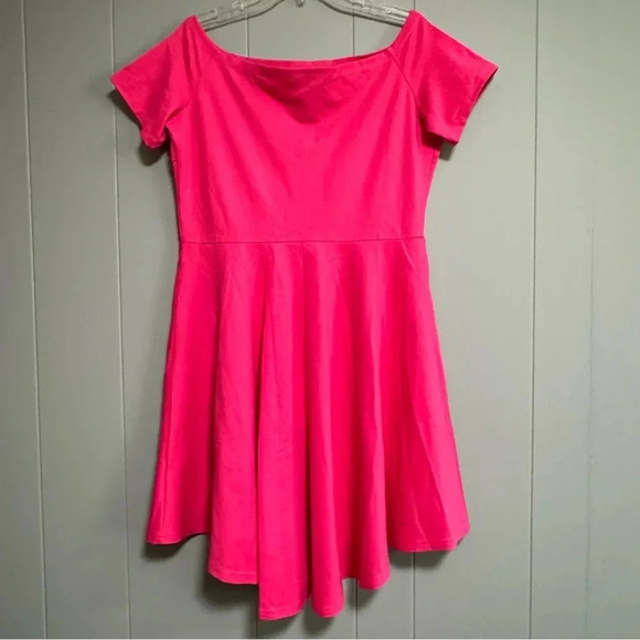 SARIN MATHEWS Hot Pink Off Shoulder Fit & Flare High Low Hemline Dress Size XXL - Picture 2 of 7